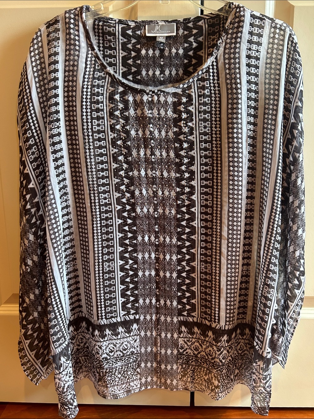 2 for $20 sale!  JM Collection Black & White Geometric Print Top